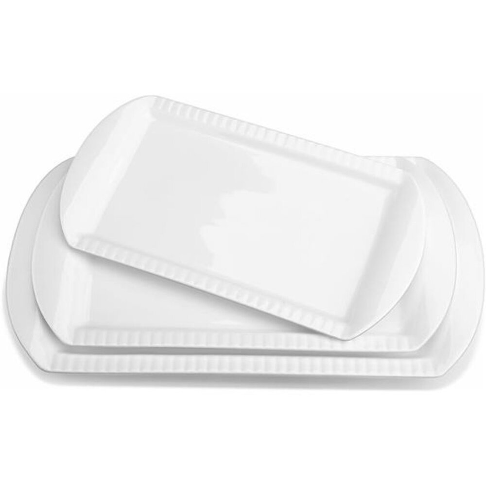 Extra Large Serving Platters Set of 3 Ceramic Rectangle Trays White Party Dish